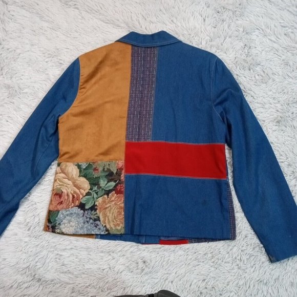 Vintage Koret Womens Jacket Blazer Blue Medium Lined Button Up Career Floral - Picture 2 of 15